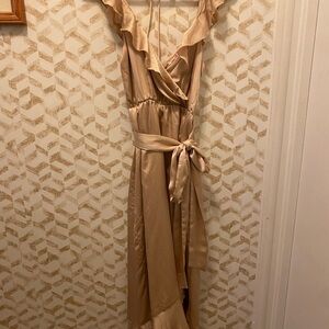 Elegant Tan Wrap Dress